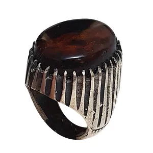 انگشتر نقره مردانه مدل عقیق یسر هاله دار کد AYTH1