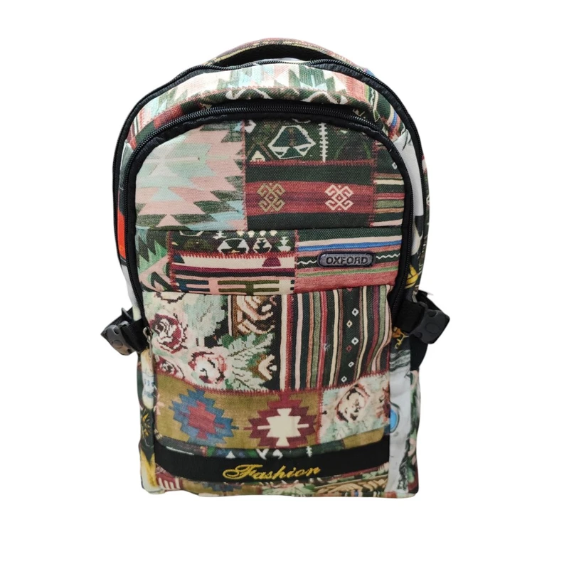کوله پشتی مدرسه مدل دو زیپ طرح سنتی کد 007