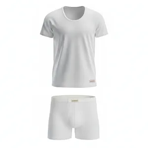 ست شورت و زیرپوش آستین کوتاه یقه گرد مردانه پنبینه مدل نخ پنبه کامپکت