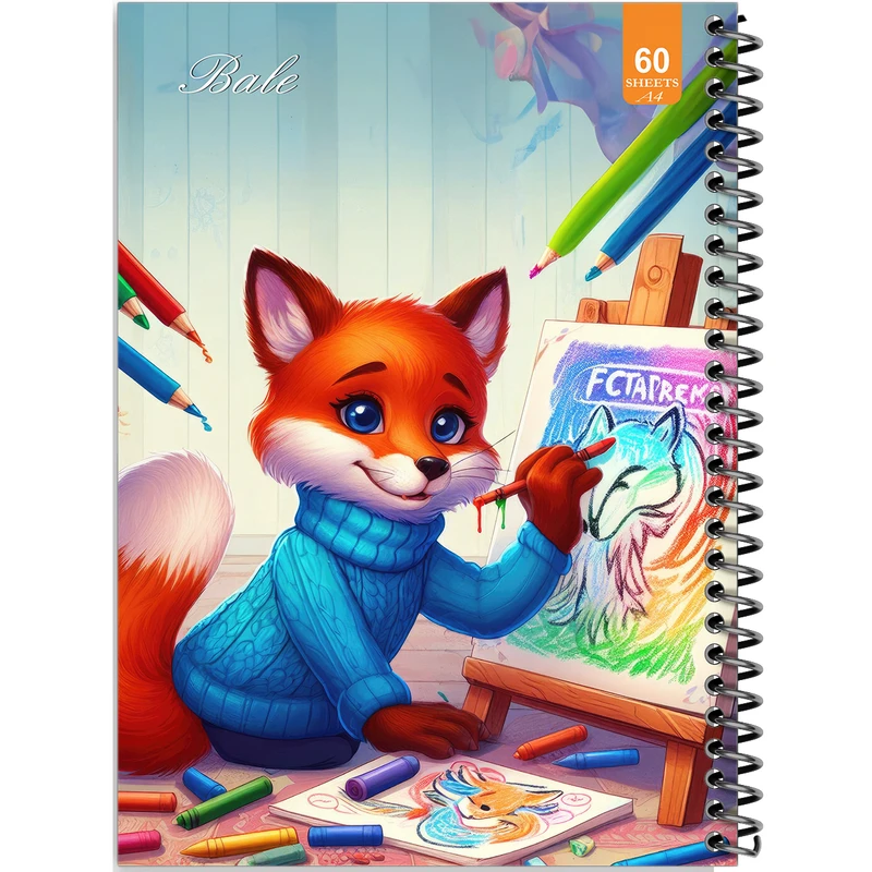 دفتر نقاشی 60 برگ انتشارات بله طرح فانتزی روباه نقاش کد A4-O115