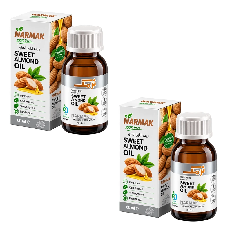 روغن بادام شیرین بدن نرمک مدل Export مناسب برای انواع پوست حجم 60 میلی‌لیتر مجموعه 2 عددی