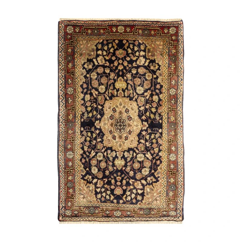 فرش دستبافت 0.61 متری مدل ملایر کد 45P685P686 زمینه سرمه ای مجموعه دو تخته