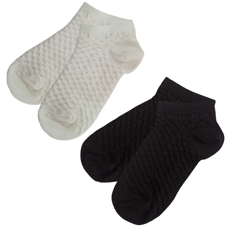 جوراب ساق کوتاه زنانه مدل حصیری سفید و مشکی بسته 2 عددی 