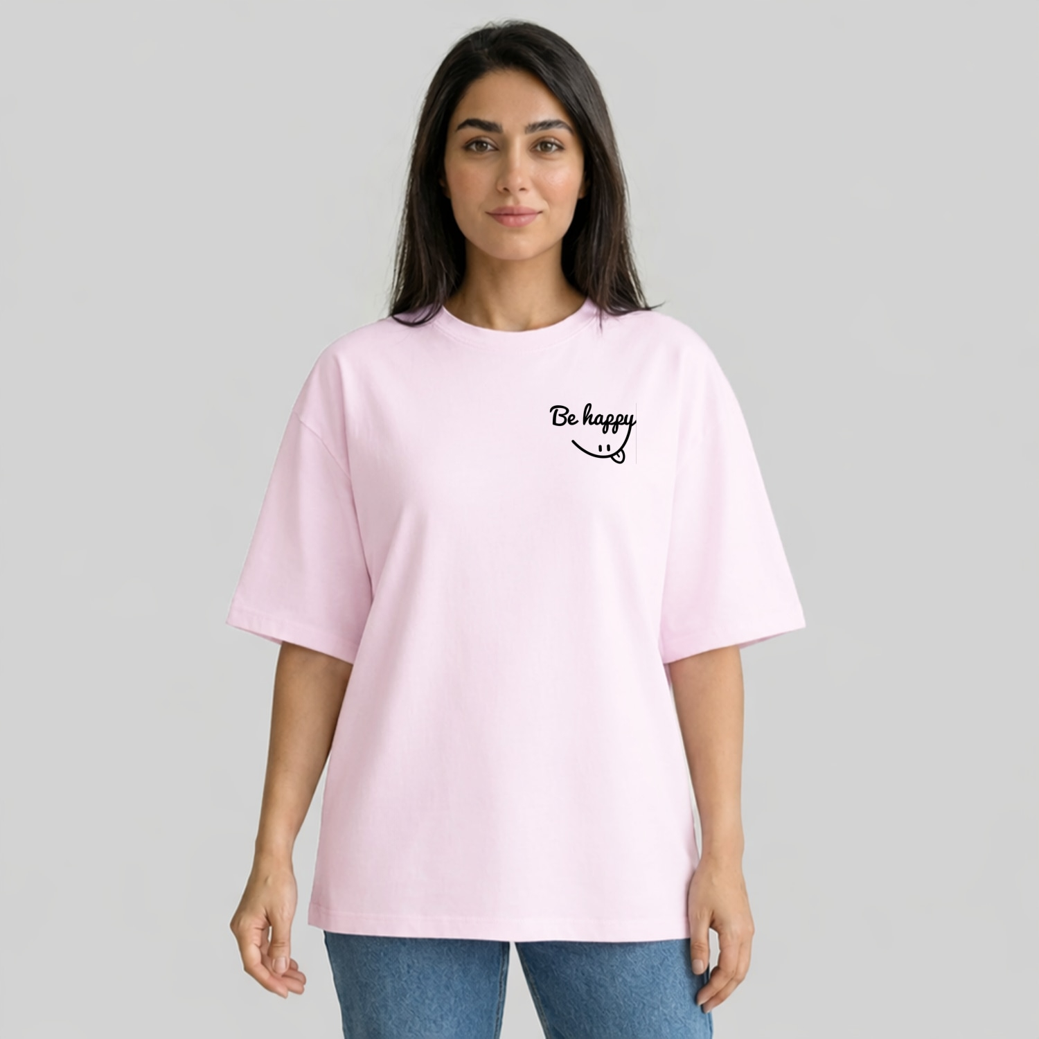 تی شرت آستین سه ربع زنانه مدل باکسی طرح شاد باش کد v1 تی شرت آستین سه ربع زنانه مدل باکسی طرح شاد باش کد v1