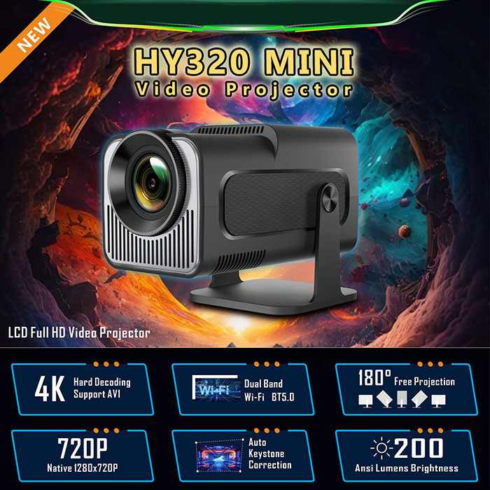ویدئو پروژکتور مدل HY320 MINI با رزولوشن 4096x2160|4K