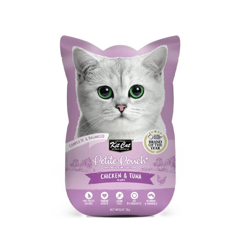 پوچ گربه بالغ کیت کت مدل Petite طعم مرغ و ماهی تن وزن ۷۰ گرم