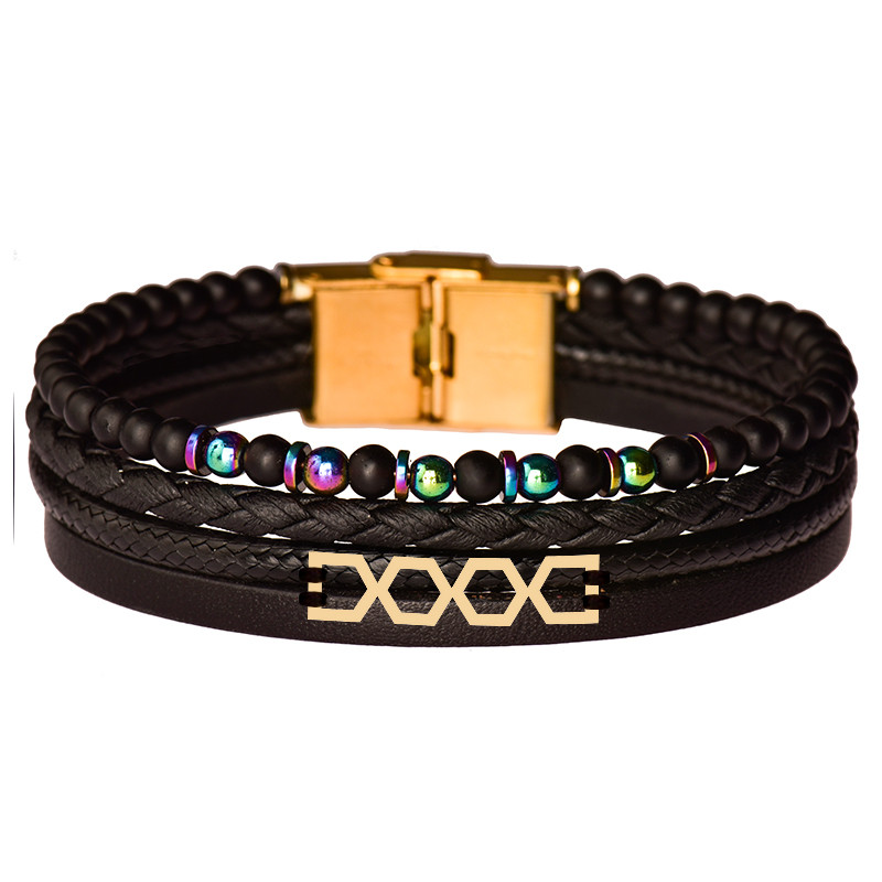 دستبند طلا 18 عیار مردانه کرابو طرح هندسی مدل Kr102342