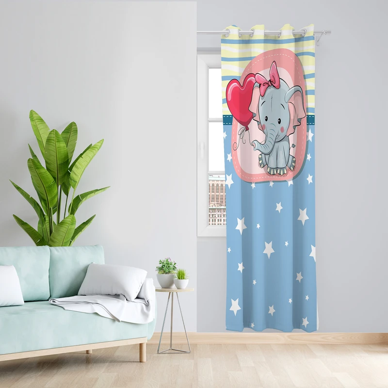 پرده طرح کودک فیل مدل مخمل پانچی کد 4238 z سایز 140x200 سانتی متر