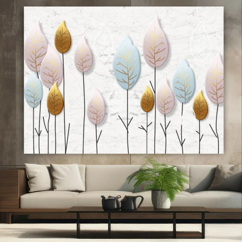 پوستر طرح مخمل نقاشی انتزاعی مدل برگ و درخت کد BK23761