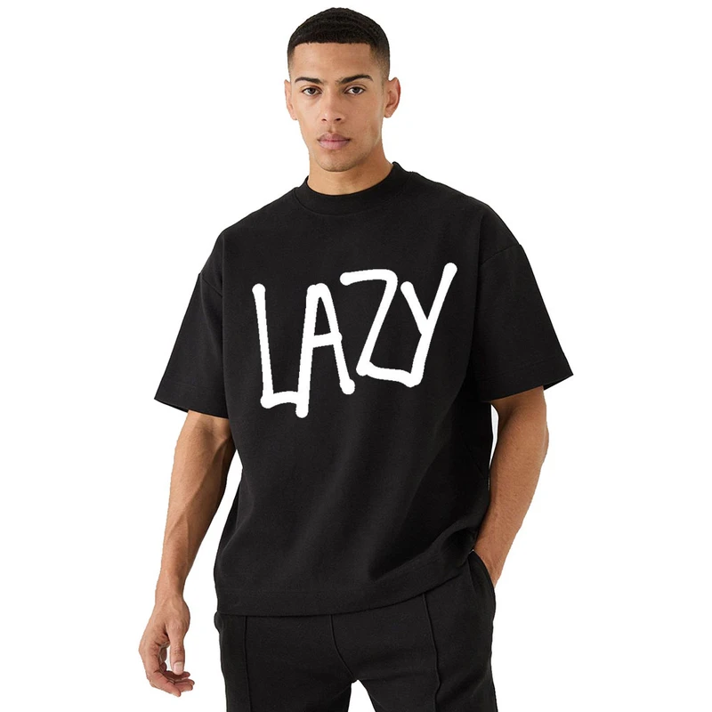 تی شرت مردانه پنبه دورو با متن Lazy