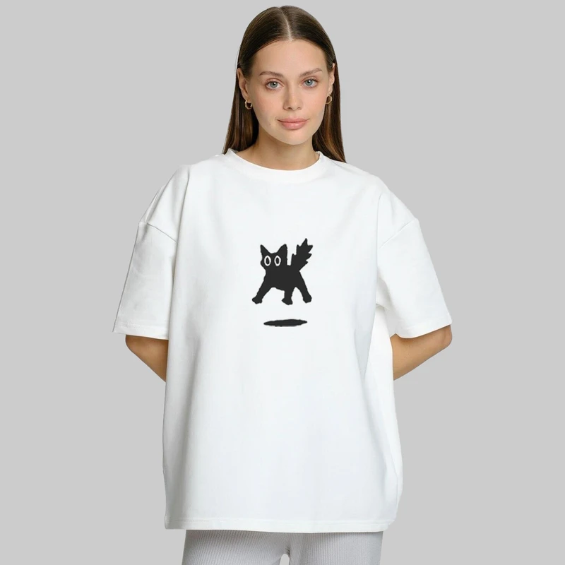تی شرت آستین کوتاه زنانه پنبه طرح cat