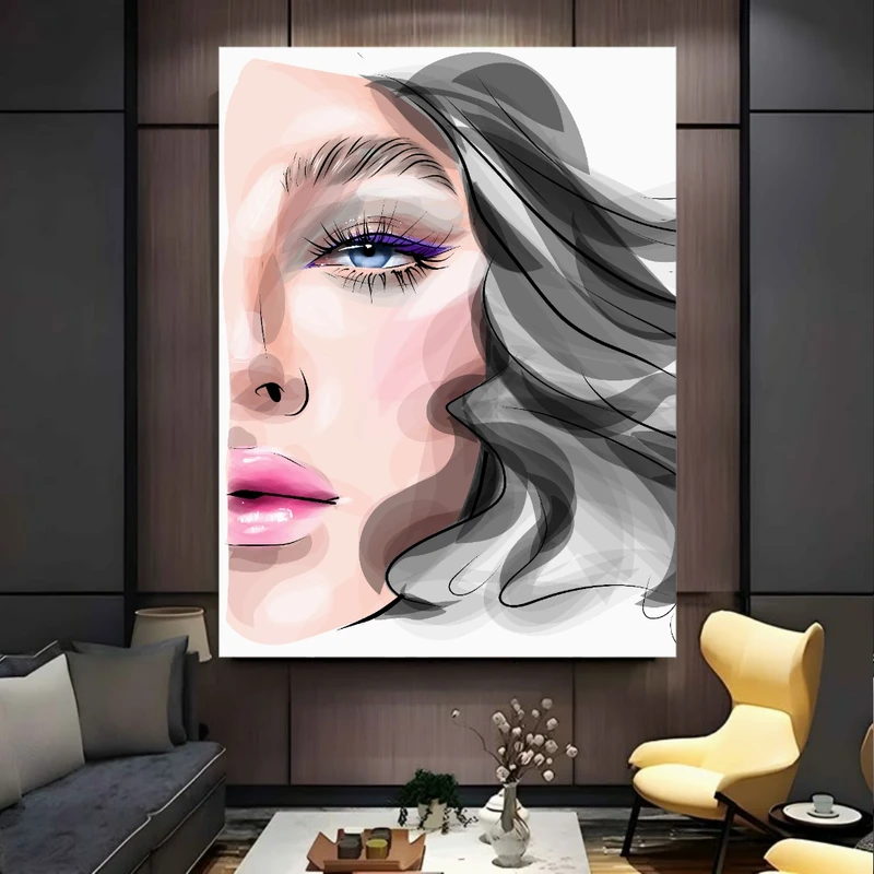 تابلو بوم طرح مخمل هنر دیجیتال مدل نیم رخ زنانه کد BK24419