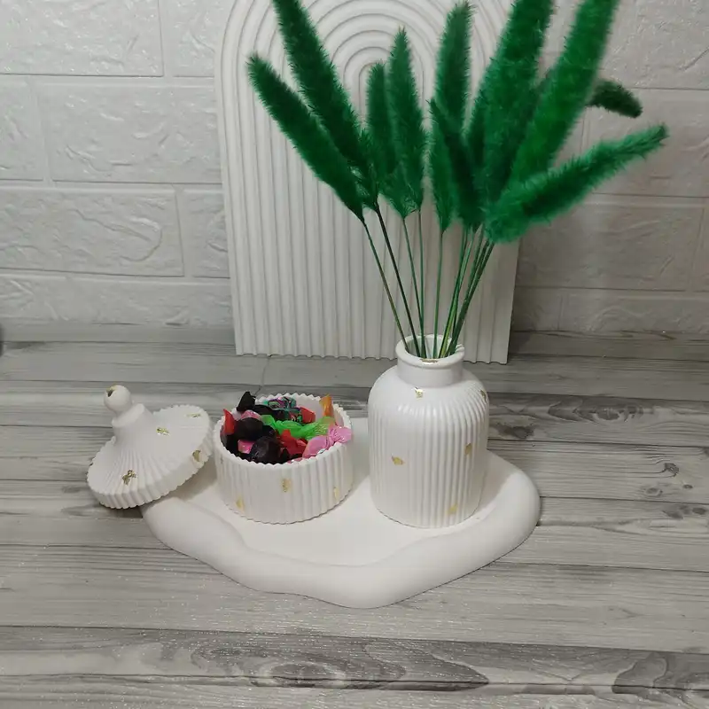 ست قندان و گلدان بتنی کد18 به همراه سینی