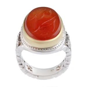 انگشتر نقره مردانه مدل بازرگانی میلادی عقیق کهنه خطاطی الحمدلله رکاب دست ساز کد AM_2615