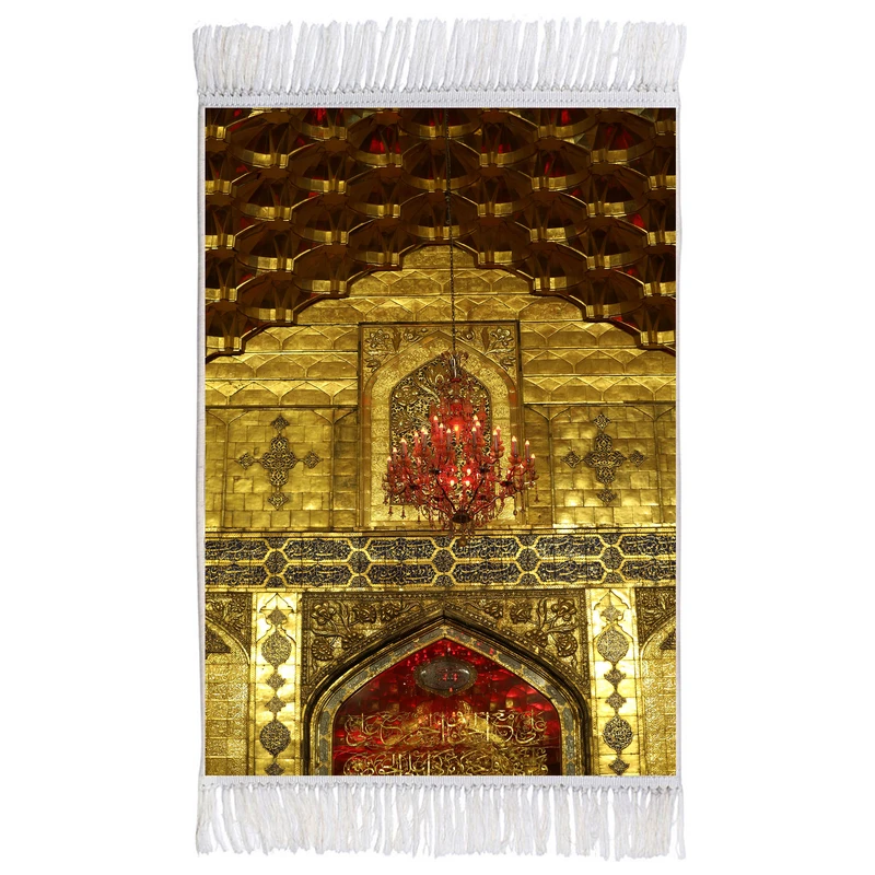 فرش ماشینی دیوارکوب اطلس آبی مدل علی مع حق و حق مع علی کد T4097