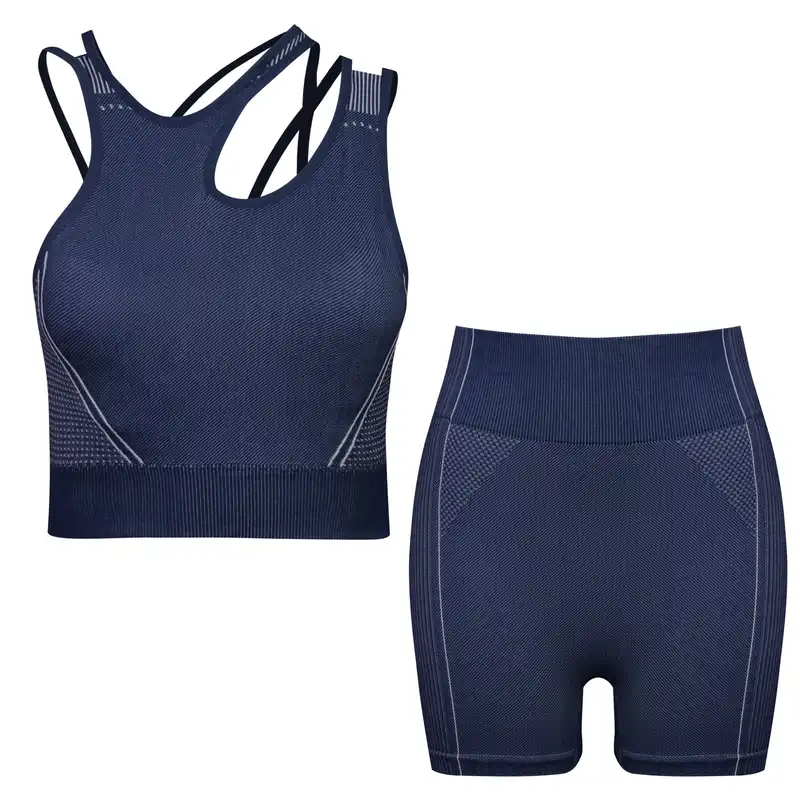 ست نیم تنه و شلوارک ورزشی زنانه ماییلدا مدل پددار بدون فنر کد 4756 رنگ آبی