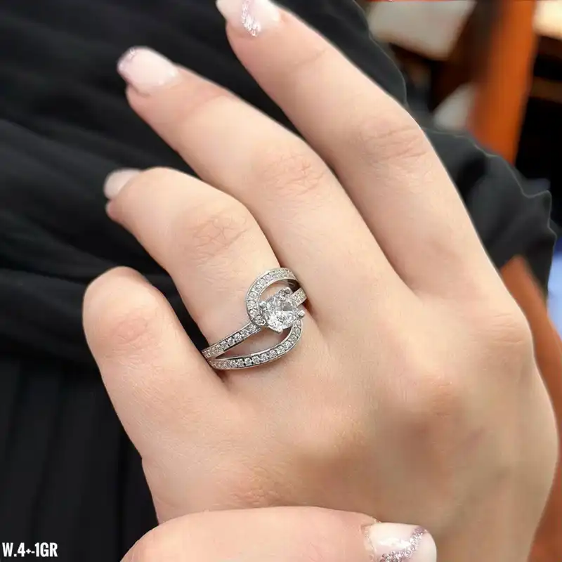 انگشتر نقره زنانه مدل دو طرفه تک تاش 0201