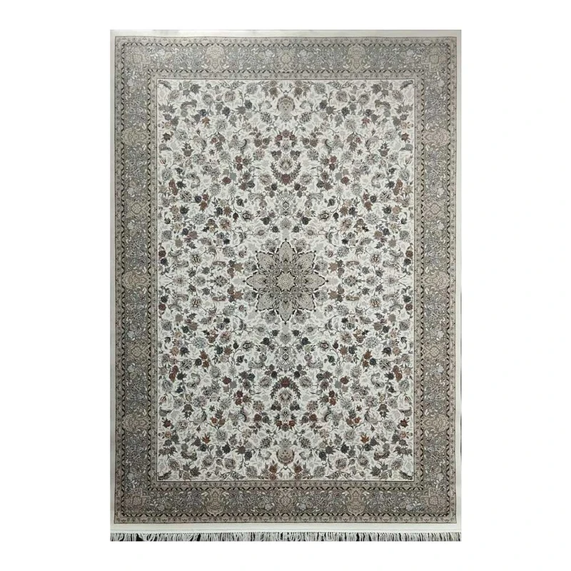 فرش ماشینی 700 شانه فرش زمرد مشهد زمینه کرم حاشیه کرم مدل 40200