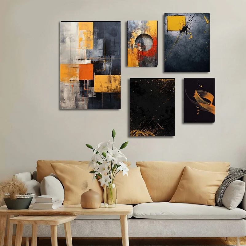 تابلو شاسی بکلیت طرح نقاشی مینیمال مدل SH-2689 مجموعه 5 عددی