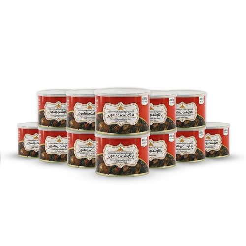 کنسرو خورشت قورمه سبزی با گوشت بوقلمون هندوشکا - 480 گرم بسته 12 عددی