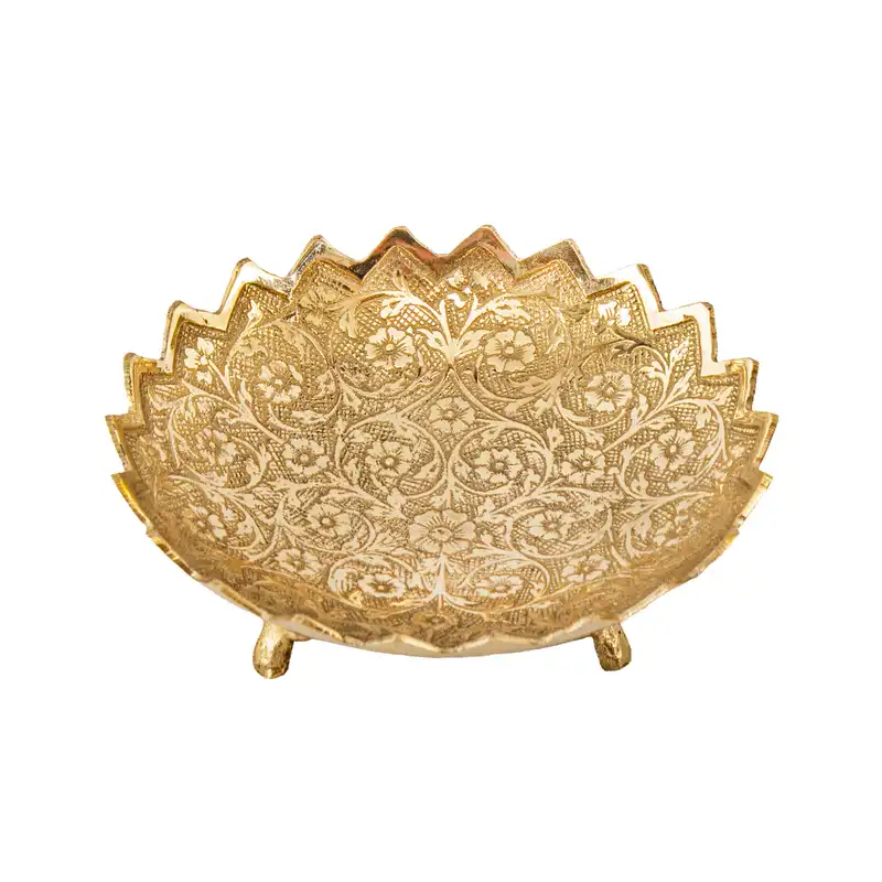 پیاله برنجی مدل  سه پایه قلم زنی طرح لب قلعه کد 5173 بسته 6عددی