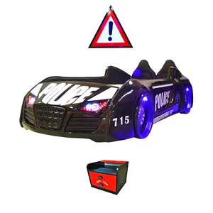 تخت کودک مدل پلیس ویژه سایز 144x221 سانتی متر به همراه چراغ خواب و پاتختی