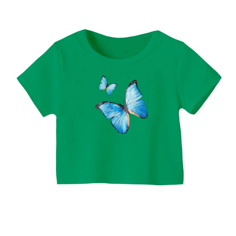 کراپ‌ تی‌شرت آستین کوتاه زنانه مدل پروانه کد 02