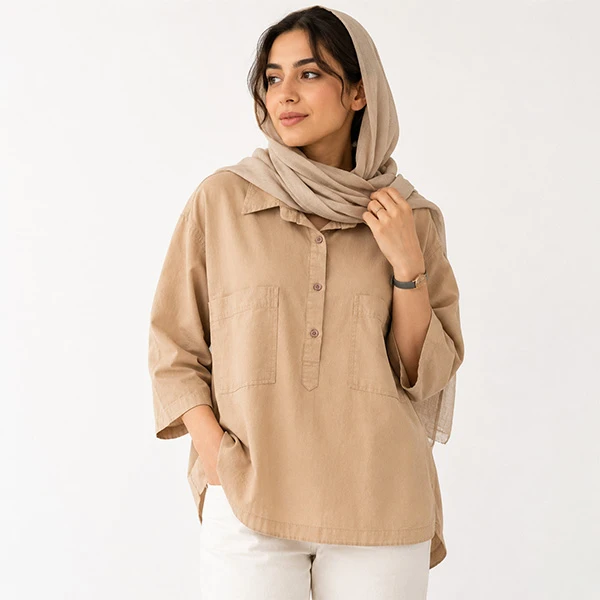 تونیک آستین سه ربع زنانه مدل پشت دکمه دار