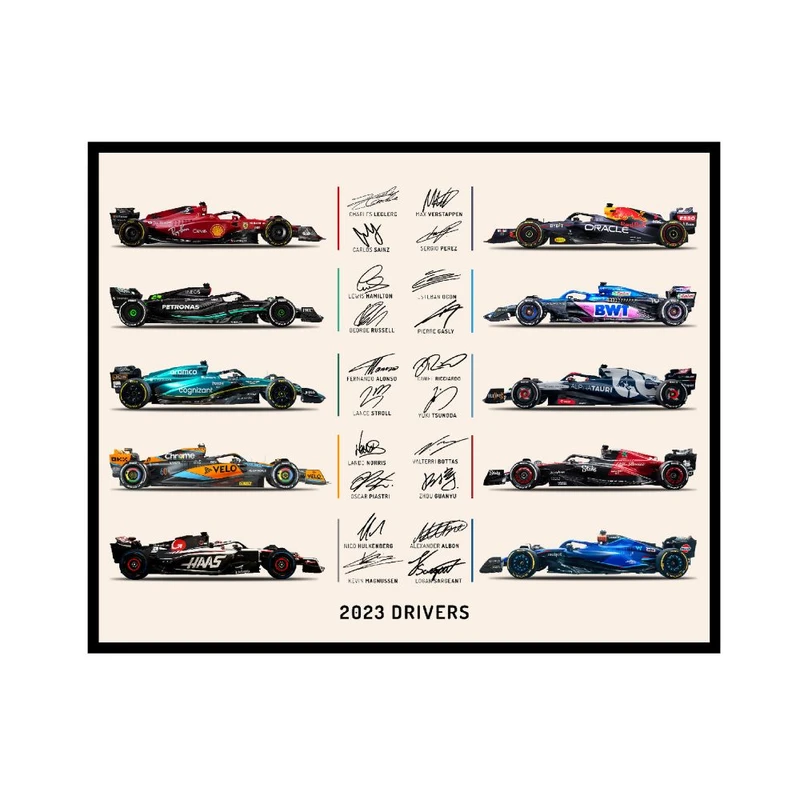 پوستر مدل رانندگان 2023 امضاهای خودروها و رانندگان