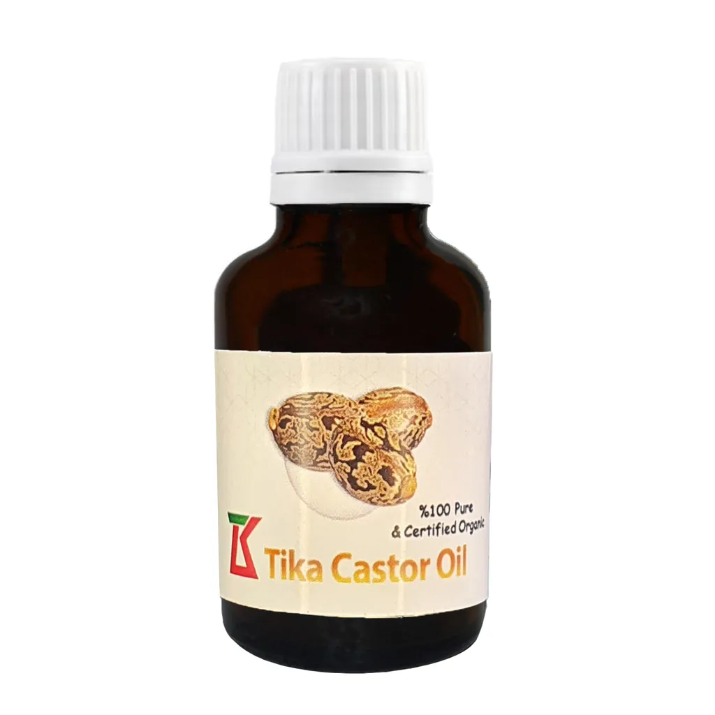 روغن کرچک خالص تیکا 40 میلی‌لیتر با گرانروی بالا، استخراج با دمای پایین، بسته‌بندی شیشه‌ای قطره‌چکانی، مرطوب‌کننده و ضد حساسیت، مناسب مراقبت از پوست و مو، افزایش سلامت و ترمیم پوست