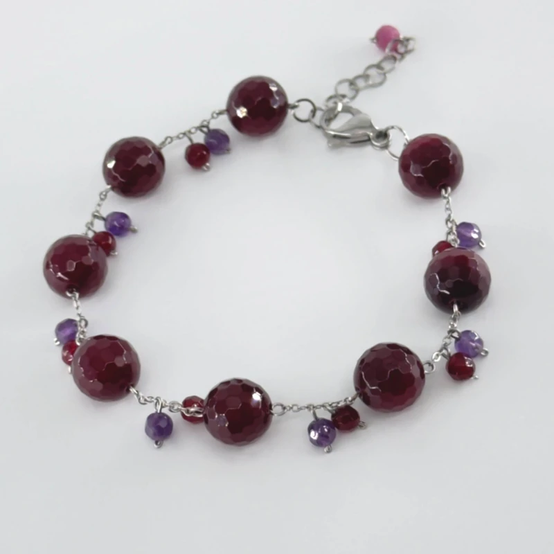 دستبند زنانه مدل سنگ عقیق یاقوتی و آمیتیست کد w510