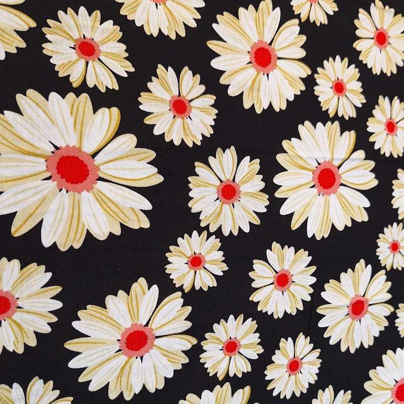 پارچه لباس عرض ۱.۵ متر مدل نخی گل بابونه  رنگ مشکی
