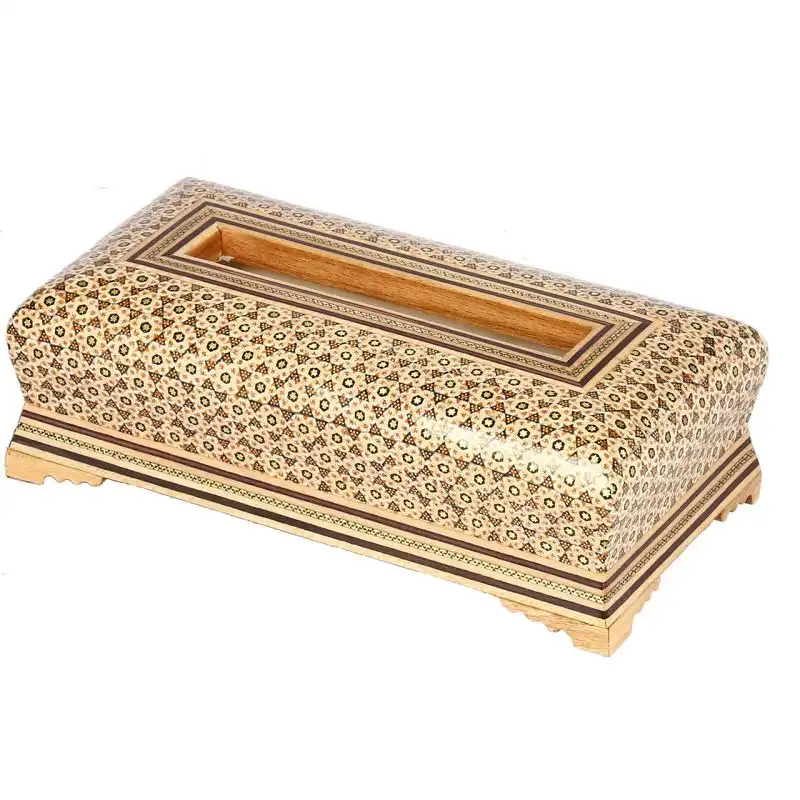 ست سه تکه جعبه دستمال کاغذی و جعبه کارد و چنگال و سطل خاتم کاری کد 28