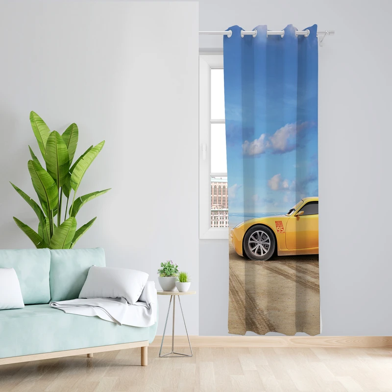 پرده طرح ماشین مدل مخمل پانچی کد L 946 Z سایز 140x200 سانتی متر