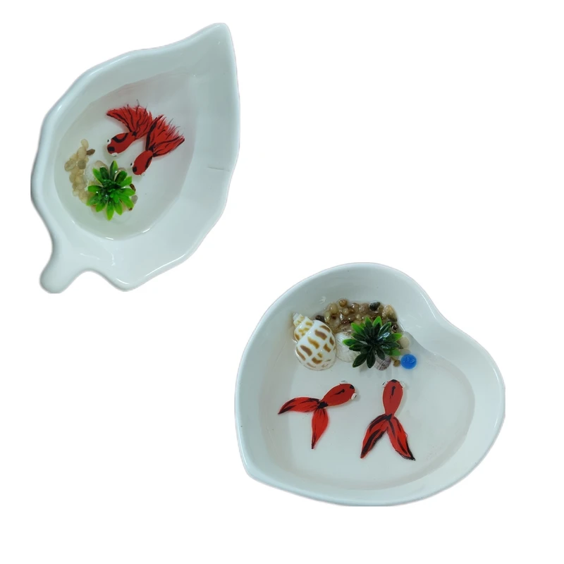 ظرف ماهی هفت سین سرامیکی مدل قلب و شمشاد مجموعه 2 عددی