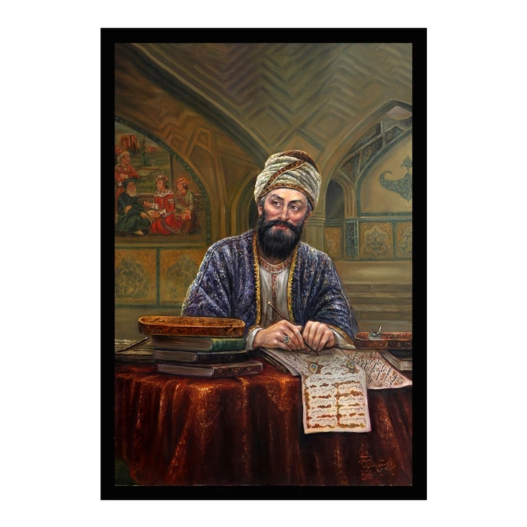 تابلو بکلیت طرح نقاشی رنگ روغن شاعر وصال شیرازی مدل B-S10647 فریم مشکی