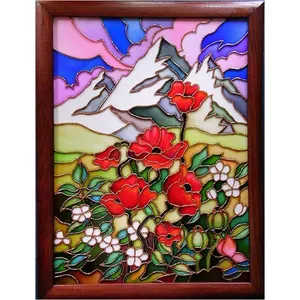 تابلو ویترای طرح کوه و گلزار کد 987
