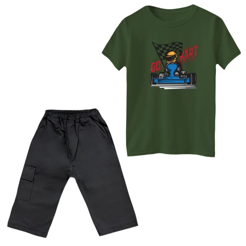 ست تی‌شرت و شلوارک پسرانه مدل ماشین کد 2