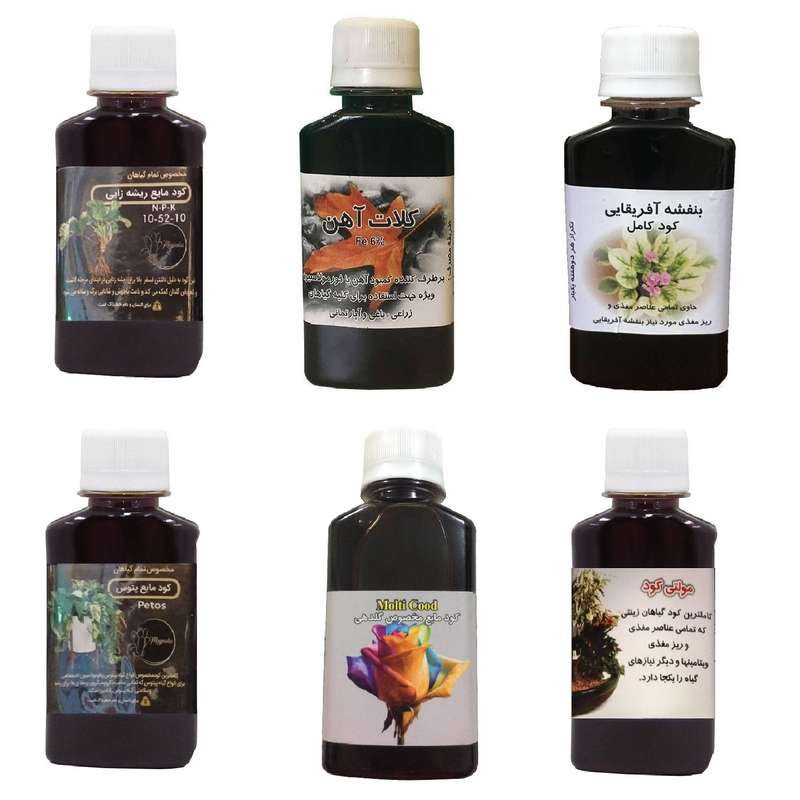 کود مایع فسفر ریشه زایی 10-52-10 و کلات آهن و کود بنفشه آفریقایی و کود پتوس و مولتی کود و کود گلدهی مدل life drop حجم 120 میلی لیتر