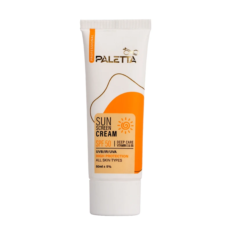 کرم ضد آفتاب بدون رنگ پالتا SPF 50 مدل High protection ‌مناسب انواع پوست حجم 50 میلی‌لیتر