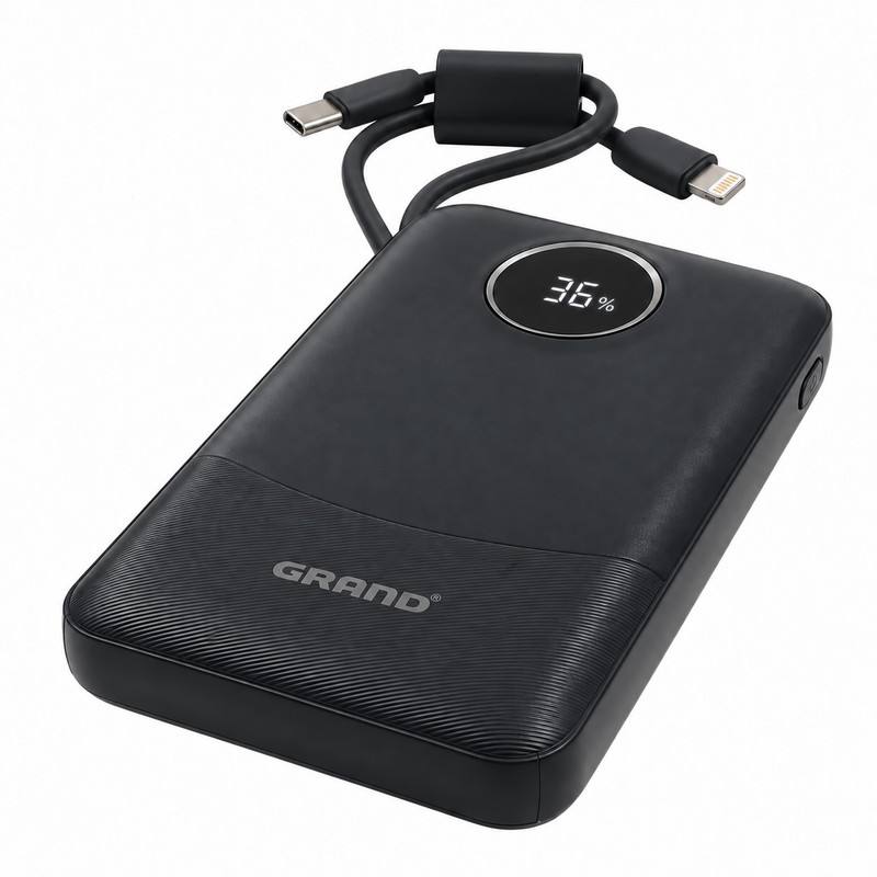 پاوربانک 22.5 وات گرند اسکای مدل GP - 116 با ظرفیت 10000 میلی‌آمپرساعت به همراه دو کابل USB-C / لایتنینگ