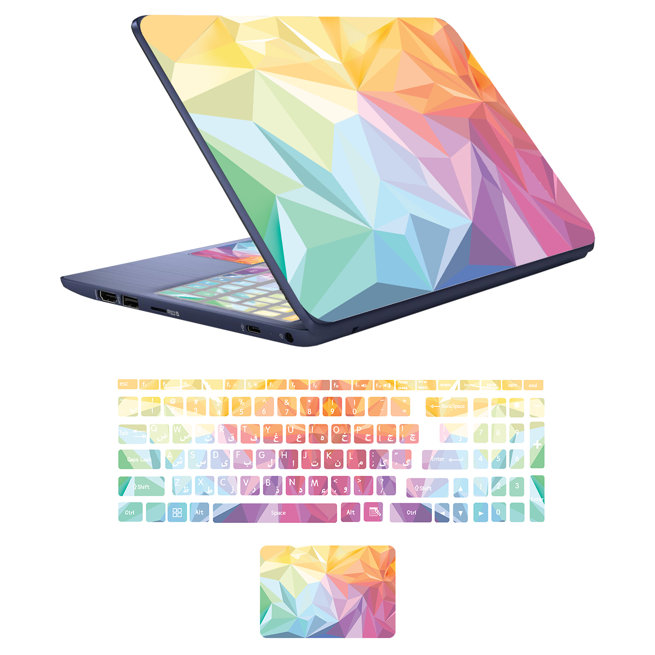 استیکر لپ تاپ مدل cr-ystl مناسب برای لپ تاپ 17 اینچی به همراه برچسب حروف فارسی کیبورد