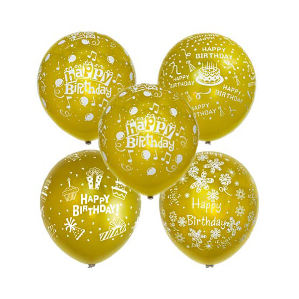  بادکنک مدل Golden Happy Birthday بسته 5 عددی