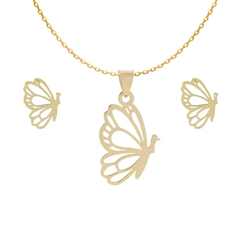 نیم ست طلا کم اجرت 18 عیار زنانه وی وی گلد گالری مدل پروانه ای 32651009