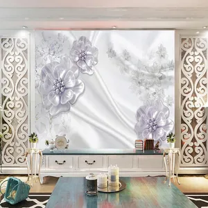 پوستر دیواری سه بعدی مدل گل برجسته یاسی زمینه ساتن DVRF1232