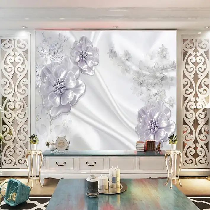 پوستر دیواری سه بعدی مدل گل برجسته یاسی زمینه ساتن DVRF1232