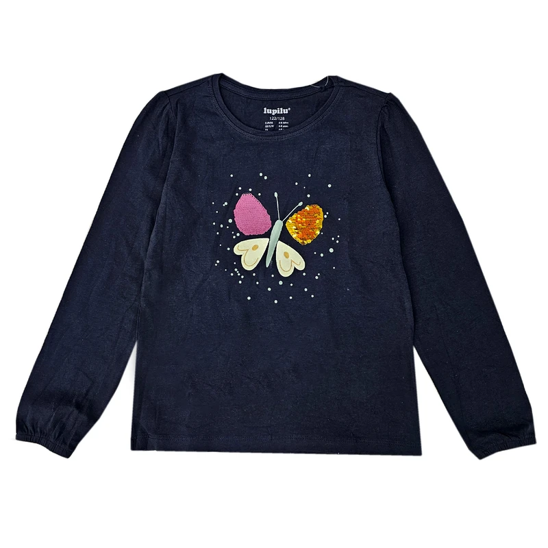 تی‌شرت آستین بلند دخترانه لوپیلو مدل پروانه پولک