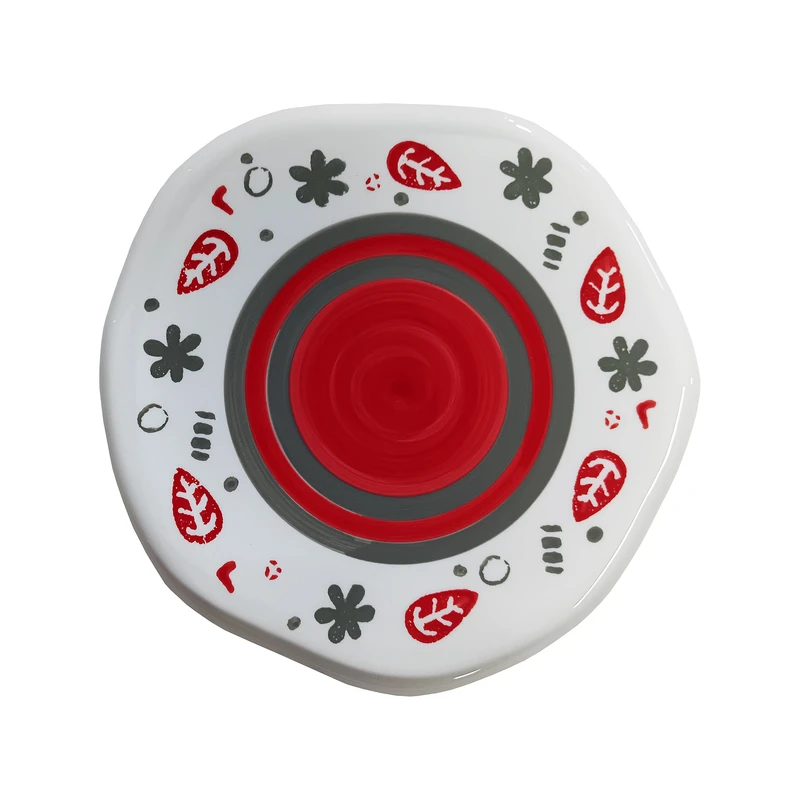 دیس سرامیکی مدل پاییزی طوسی قرمز کد ۱۰۶۵۰۴