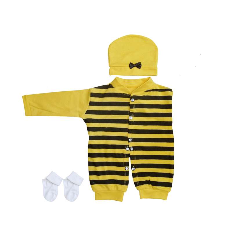 ست 3 تکه لباس نوزادی مدل N3 طرح زنبوری