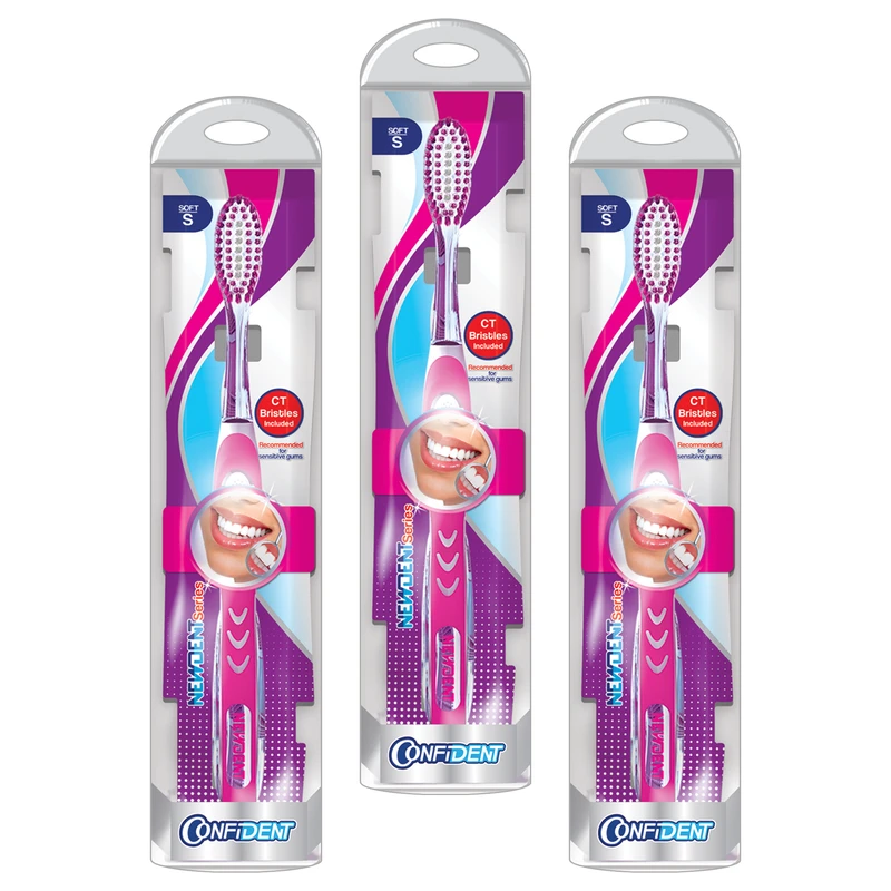 مسواک کانفیدنت مدل Shine Bristeles با برس نرم مجموعه 3 عددی